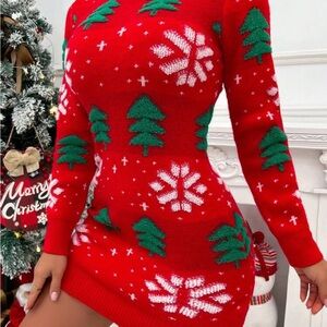 Christmas Snowflake & Tree Pattern Bodycon Sweater Dress